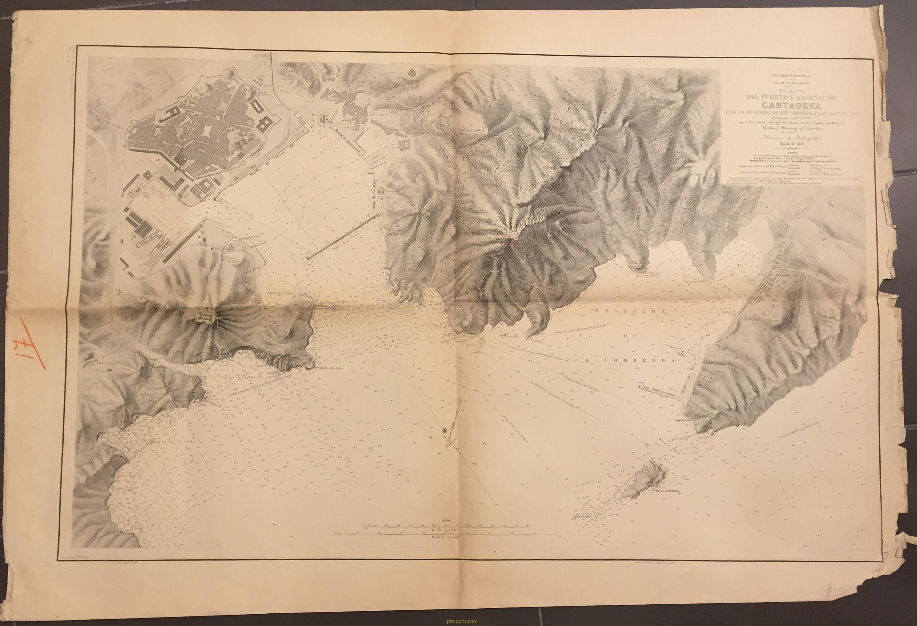 PLANO MAPA DEL PUERTO Y ARSENAL DE CARTAGENA 1881