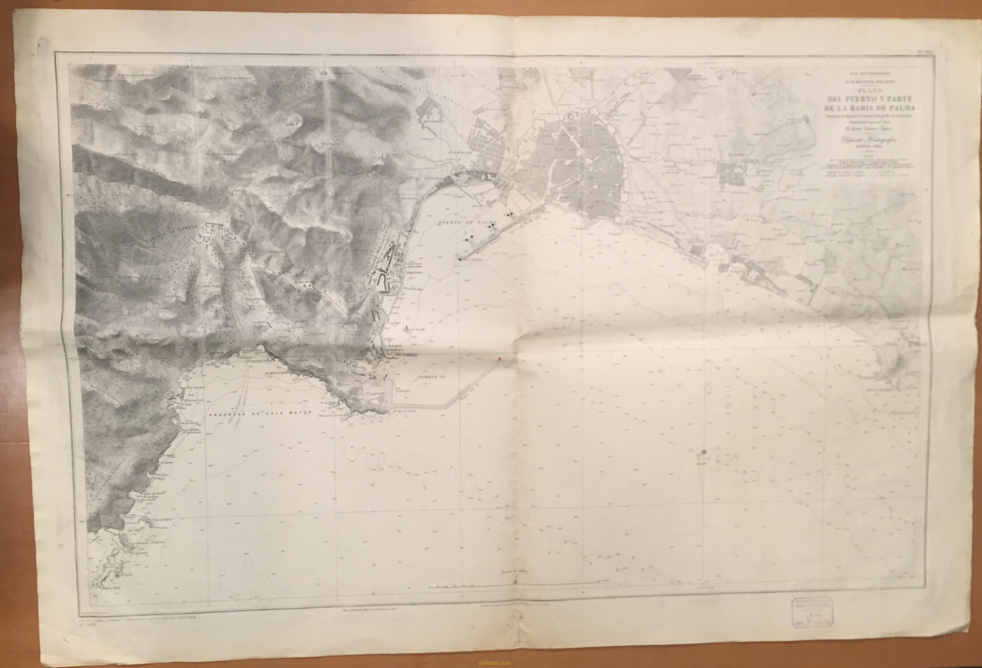 PLANO MAPA DEL PUERTO Y PARTE DE LA BAHIA DE PALMA DE MALLORCA 1894 ORIGINAL