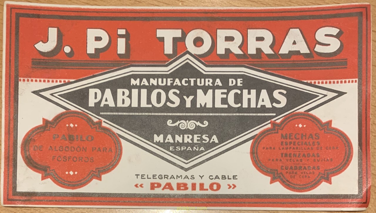 FABRICA DE TORCIDOS DE ALGODON J.PI TORRAS PABILO CATALAN MECHAS MANRESA HOJA AÑO 1920 - TELEGRAMAS Y CABLE