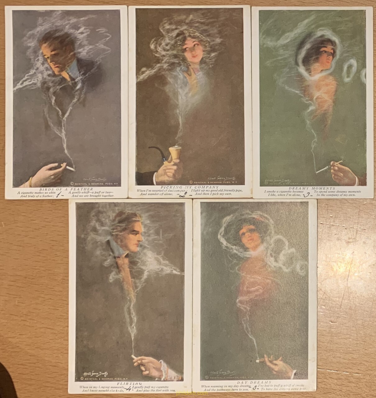 X5 POSTALES REINTHAL & NEWMAN PUBS N.Y. TABACO