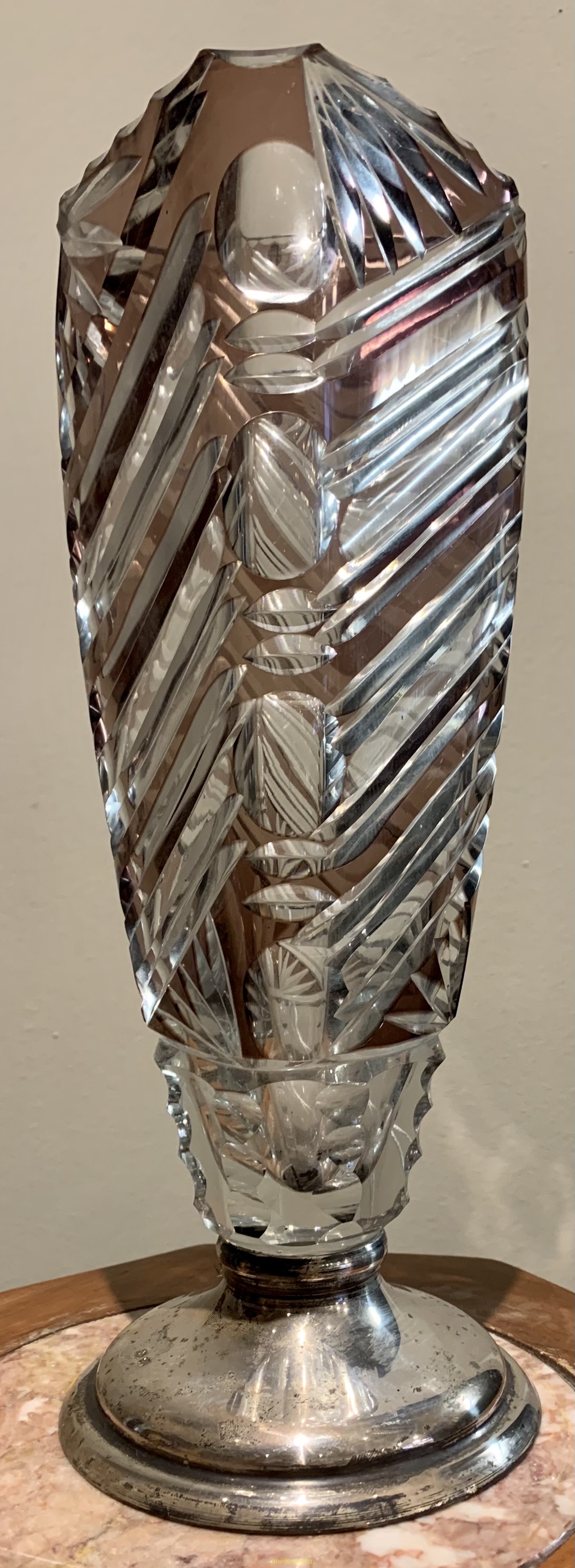 JARRON CRISTAL COLOR PIE DE PLATA