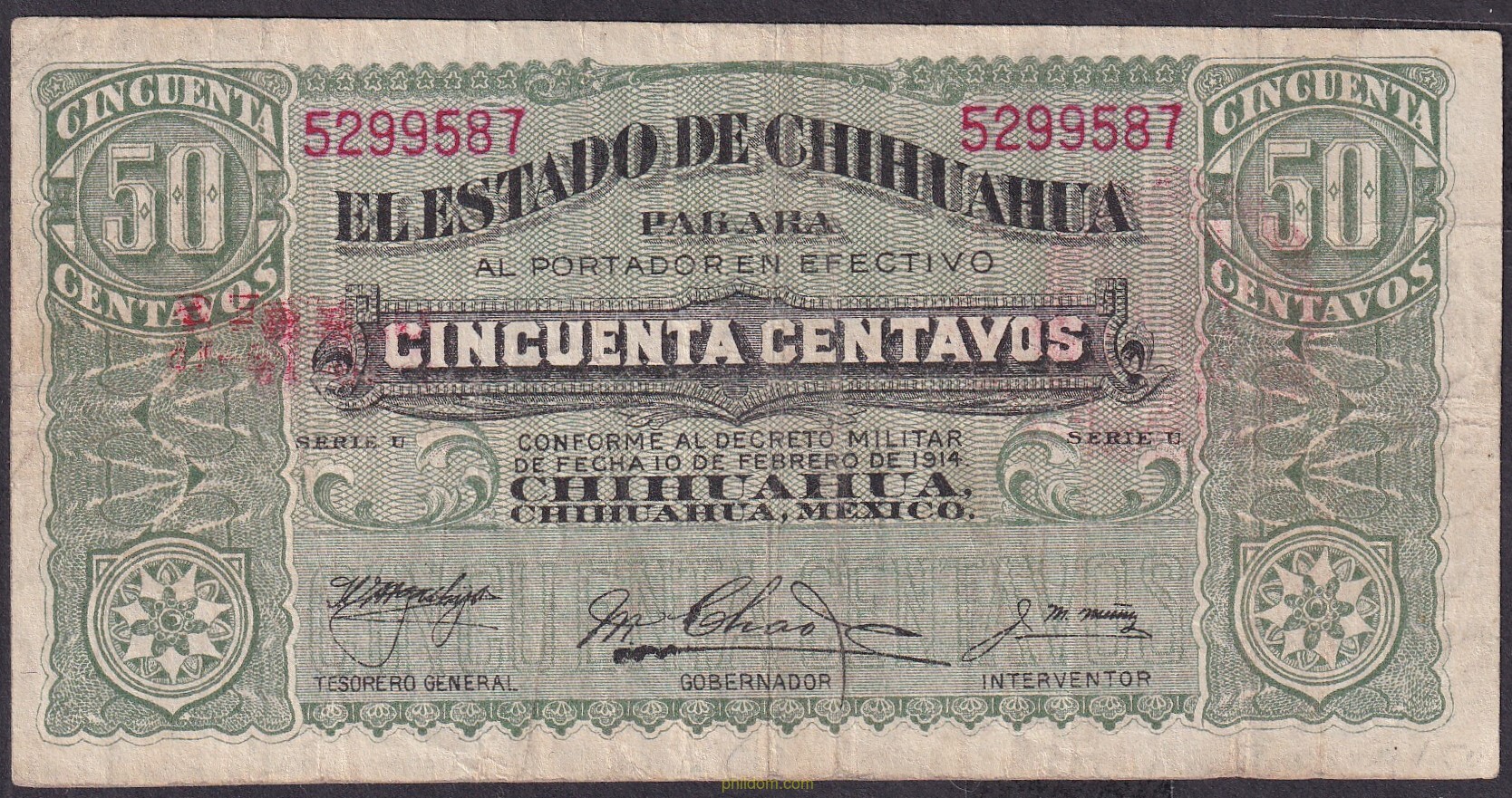 MEXICO 50 CENTAVOS 1914 BANCO DE CHIHUAHUA