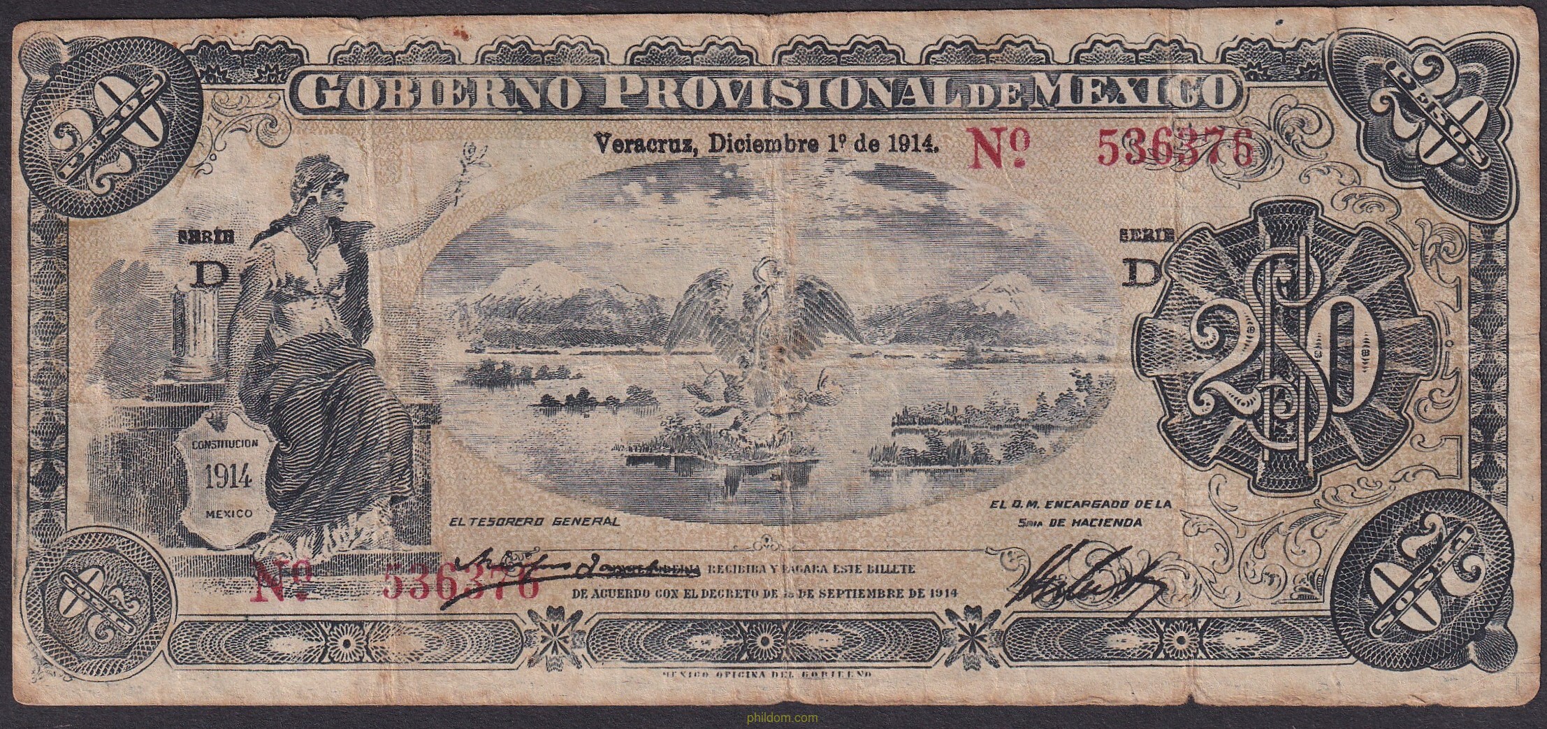 MEXICO GOBIERNO PROVISIONAL 20 PESOS 1914