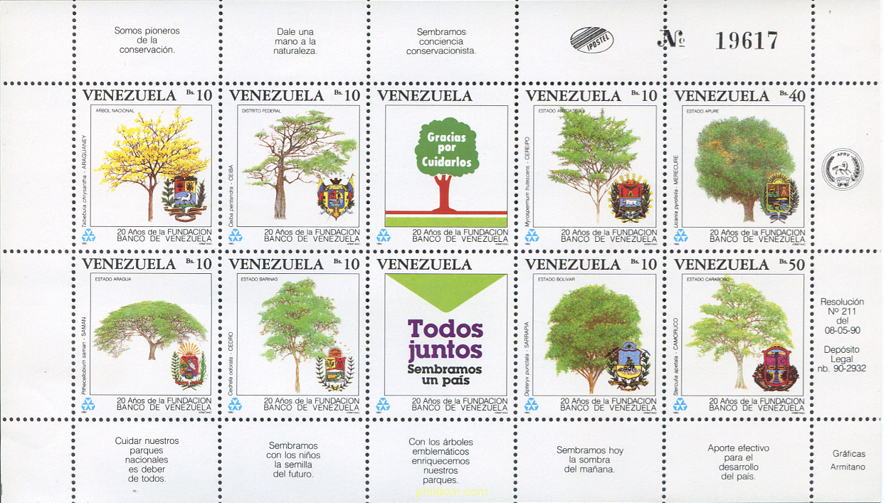20 ANIVERSARIO DEL BANCO DE VENEZUELA ,ARBOLES Y ESCUDOS DE ARMAS DE LOS ESTADOS CONSTITUTIVOS