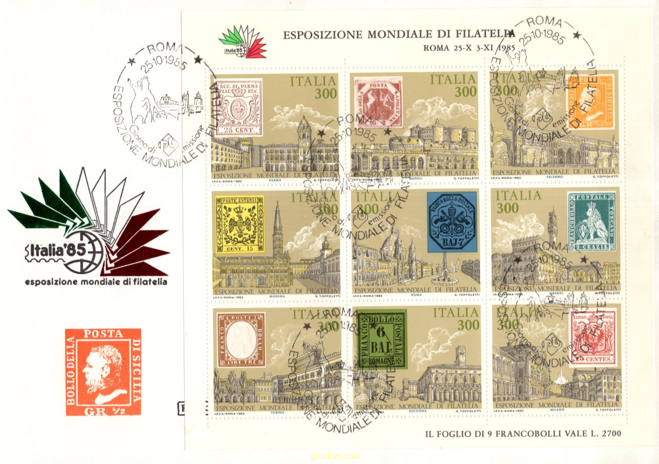ITALIA 85. EXPOSICION FILATELICA INTERNACIONAL