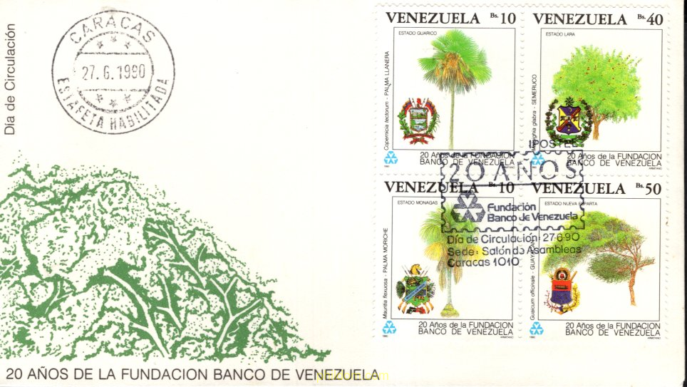 20 ANIVERSARIO DEL BANCO DE VENEZUELA ,ARBOLES Y ESCUDOS DE ARMAS DE LOS ESTADOS CONSTITUTIVOS