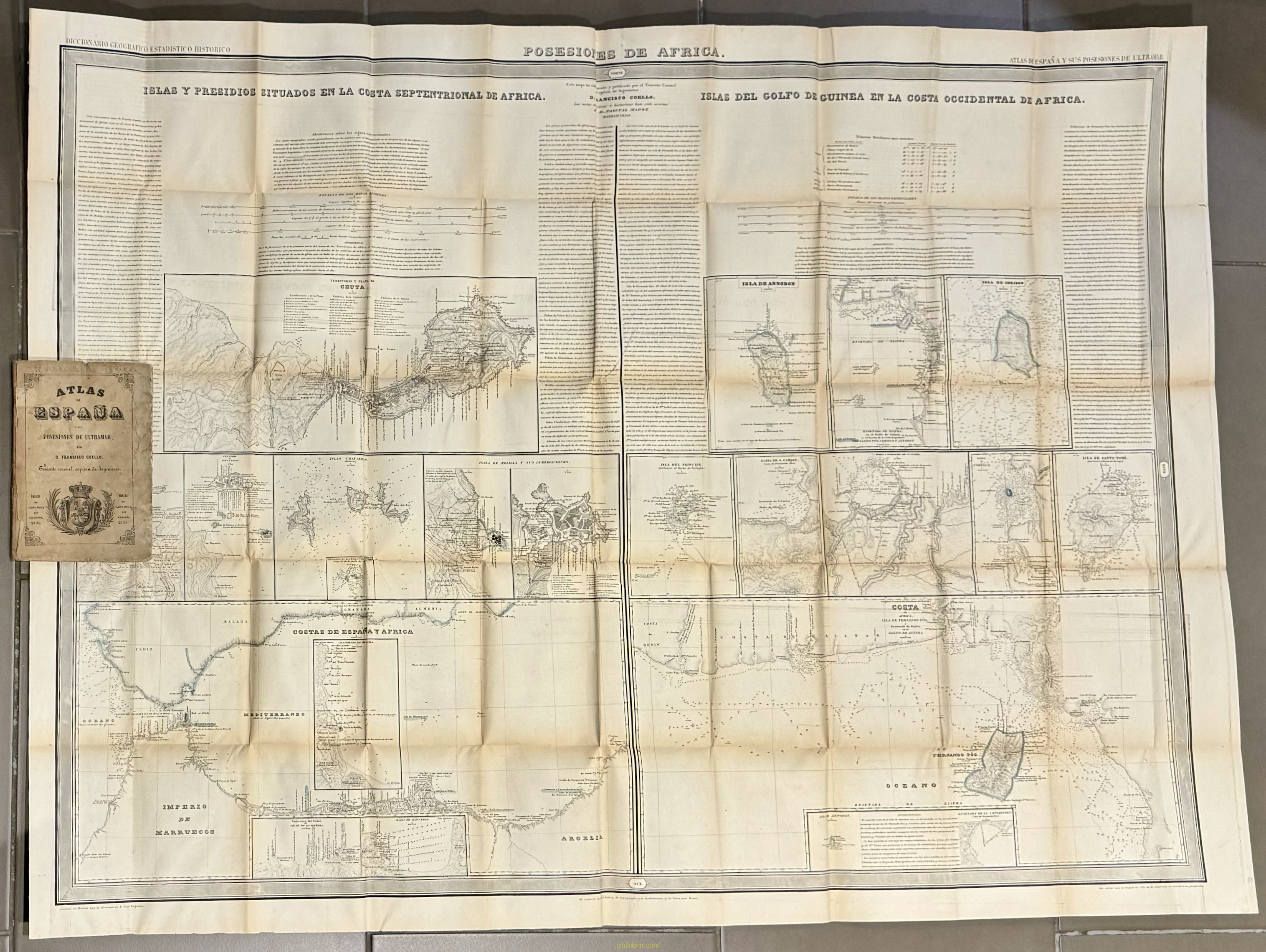 MAPA POSESIONES DE ULTRAMAR POSESIONES DE AFRICA CEUTA, MARRUECOS, ISLA DE ANNOBON, CORISCO, POR FRANCISCO COELLO