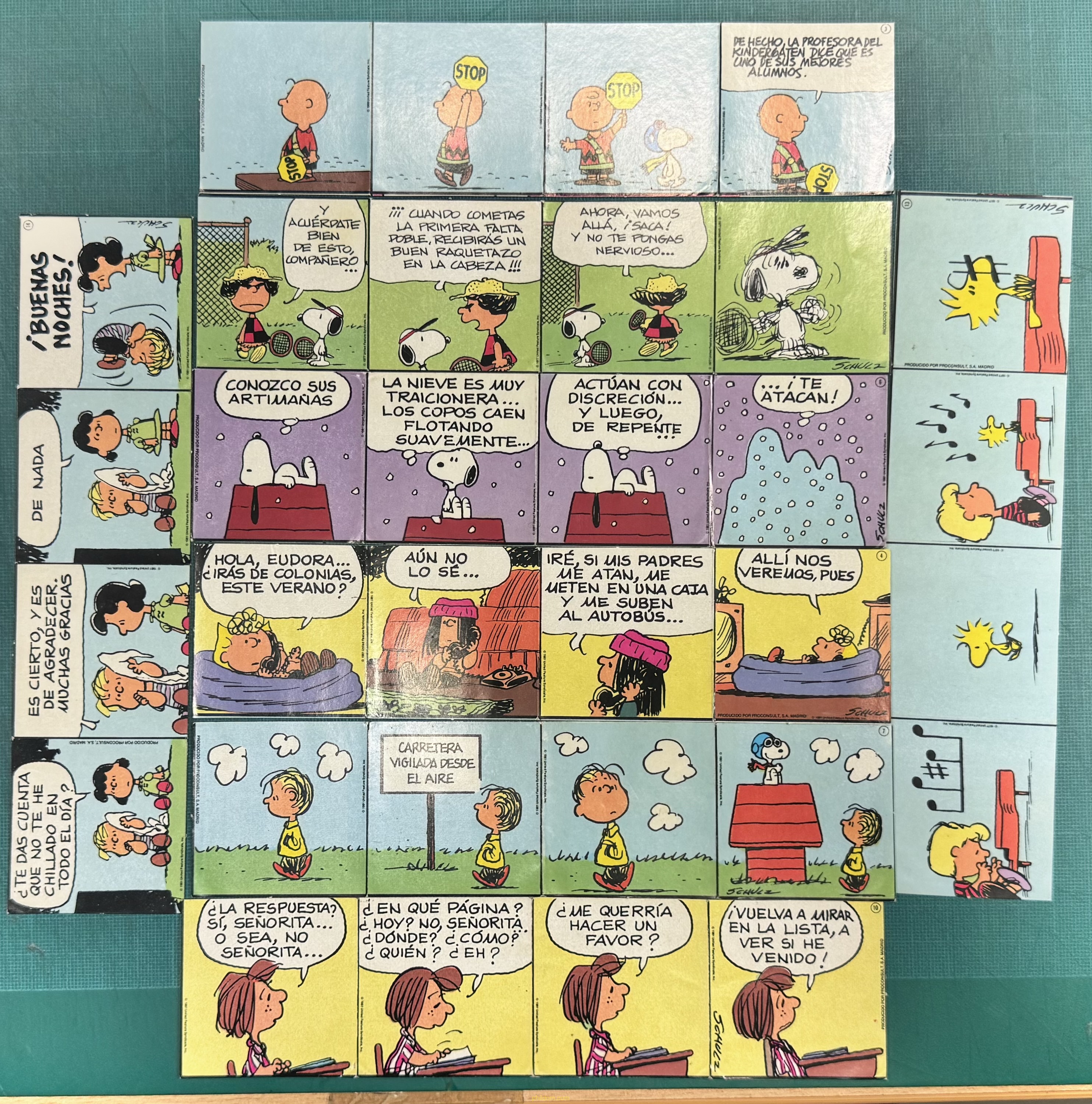 TIRA ADHESIVA SNOOPY CARLITOS NºS 3,4,6,8,10,12,13,14. AÑOS 80