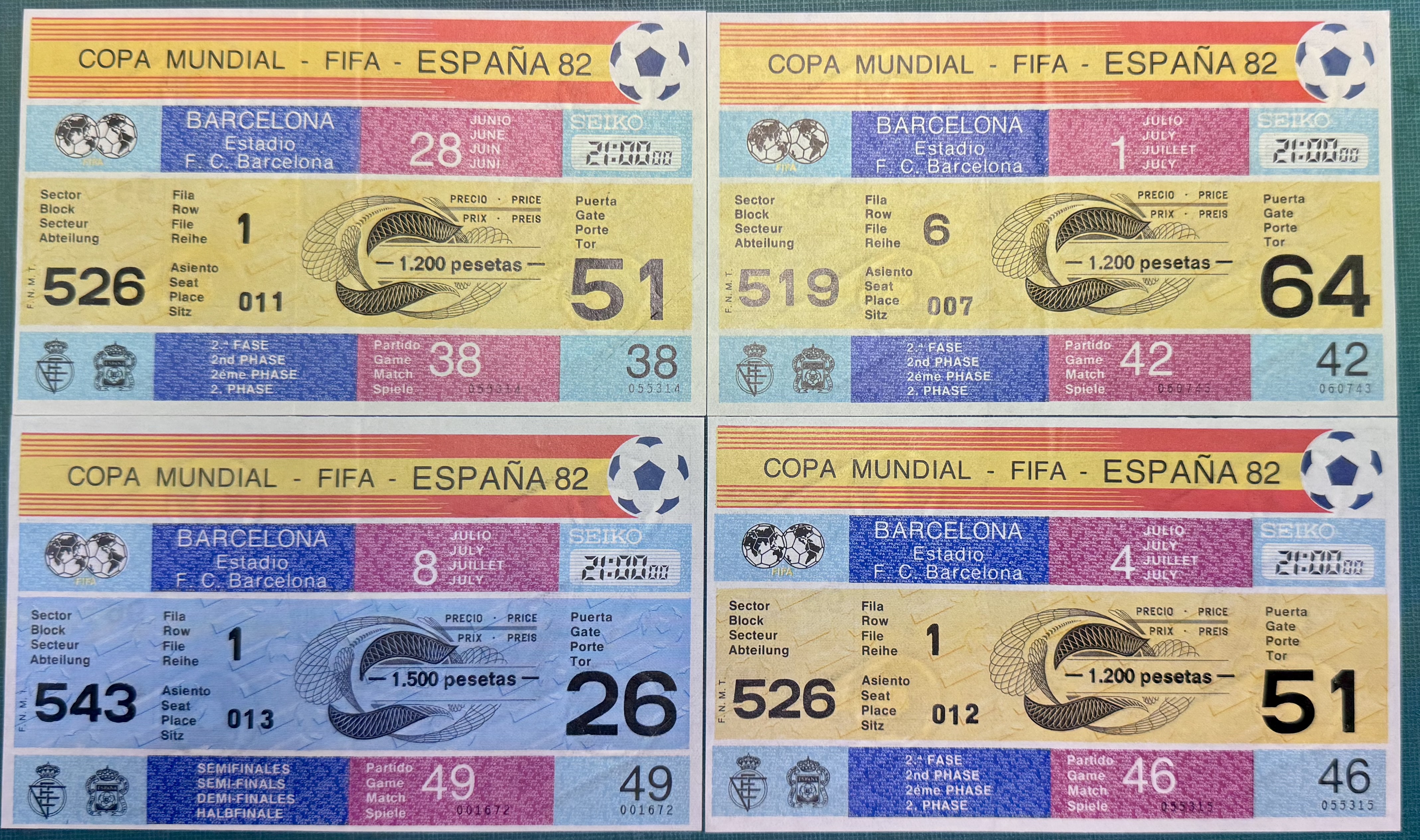 4 ENTRADAS FUTBOL COPA DEL MUNDO - MUNDIAL 1982