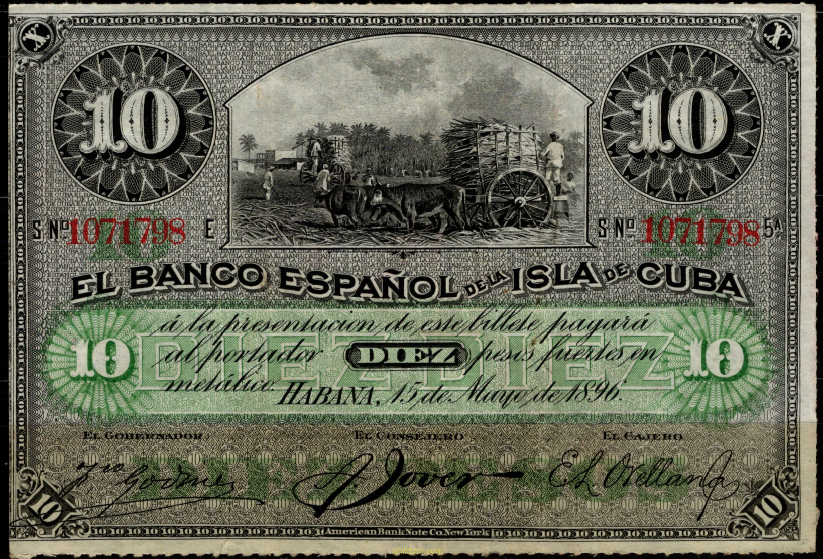 10 pesos Banco español Isla de Cuba 1896