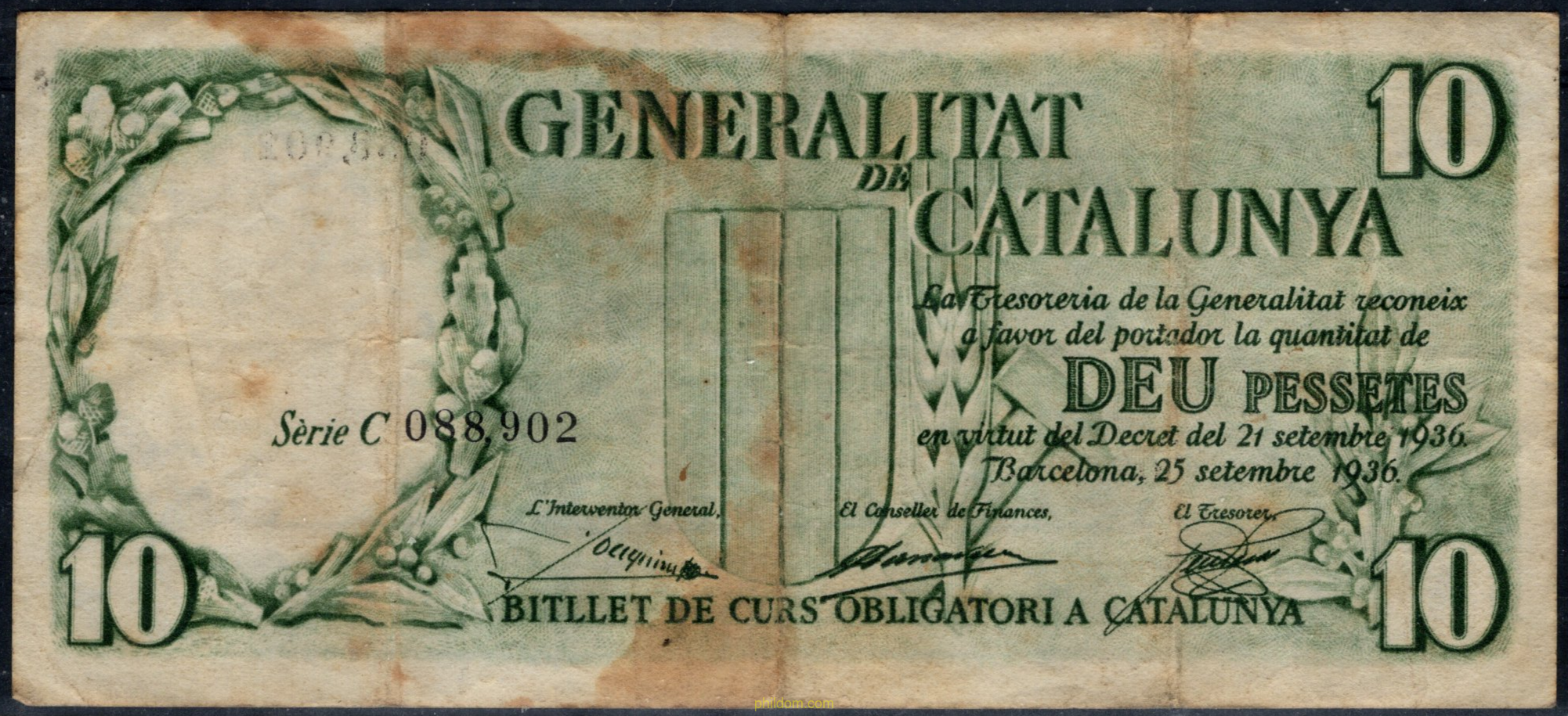 GENERALITAT DE CATALUNYA 10 PESETAS 1936