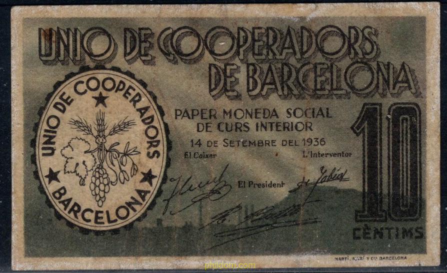 UNIO DE COOPERADORS DE BARCELONA 10 CENTIMS 1936