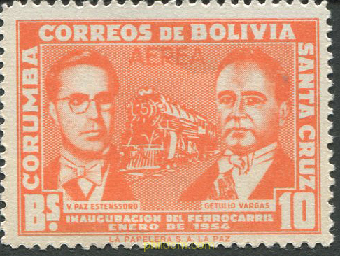 PRESIDENTES P. ESTENSSORO DE BOLIVIA Y G. VARGAS DE BRASIL. SELLO DE 1.954
