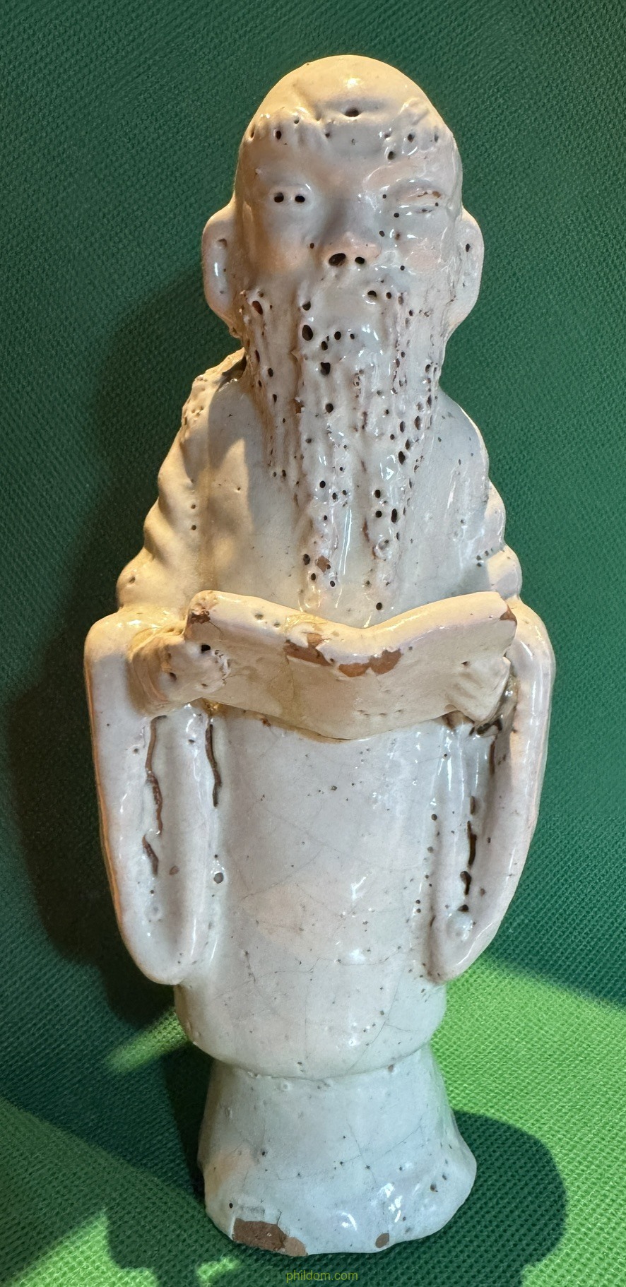 FIGURA ANTIGUA CHINA DE ERUDITO CON PERGAMINO EN CERÁMICA VIDRIADA - 20cm