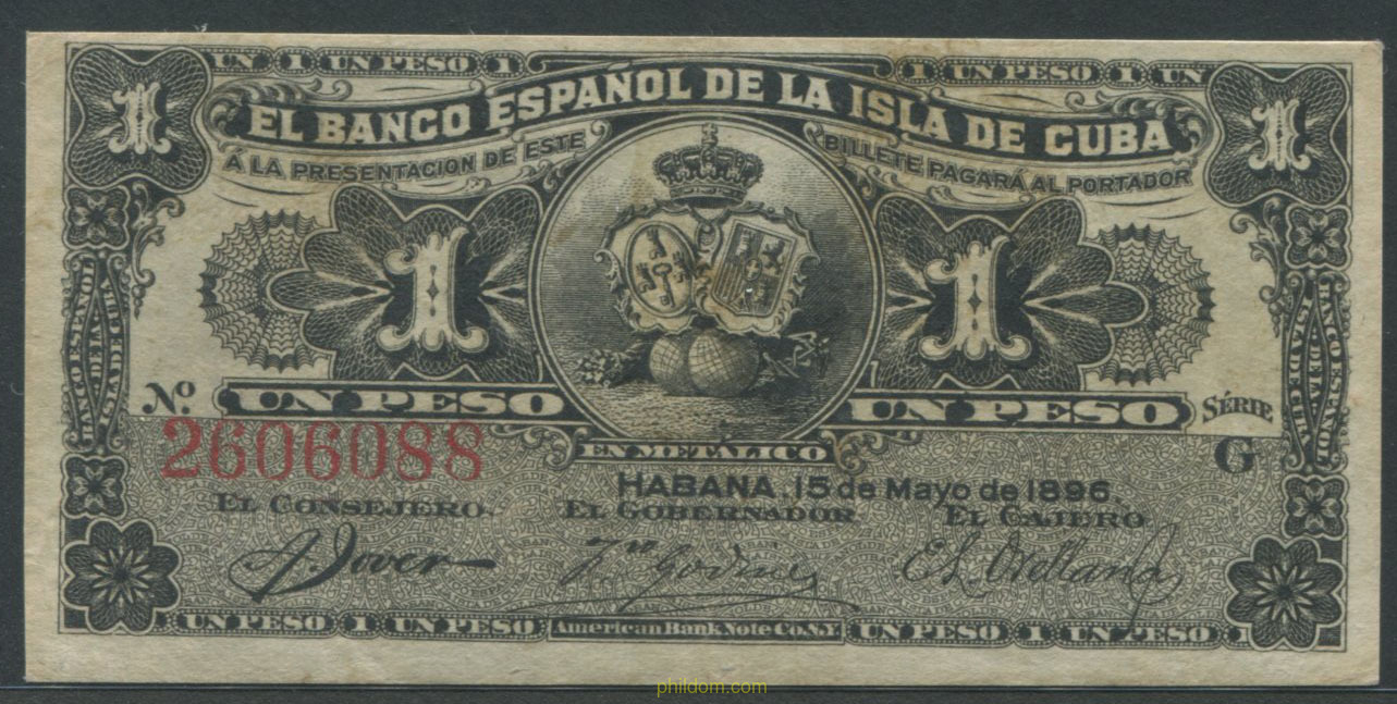 1 PESO BANCO ESPAÑOL DE LA ISLA DE CUBA 1896