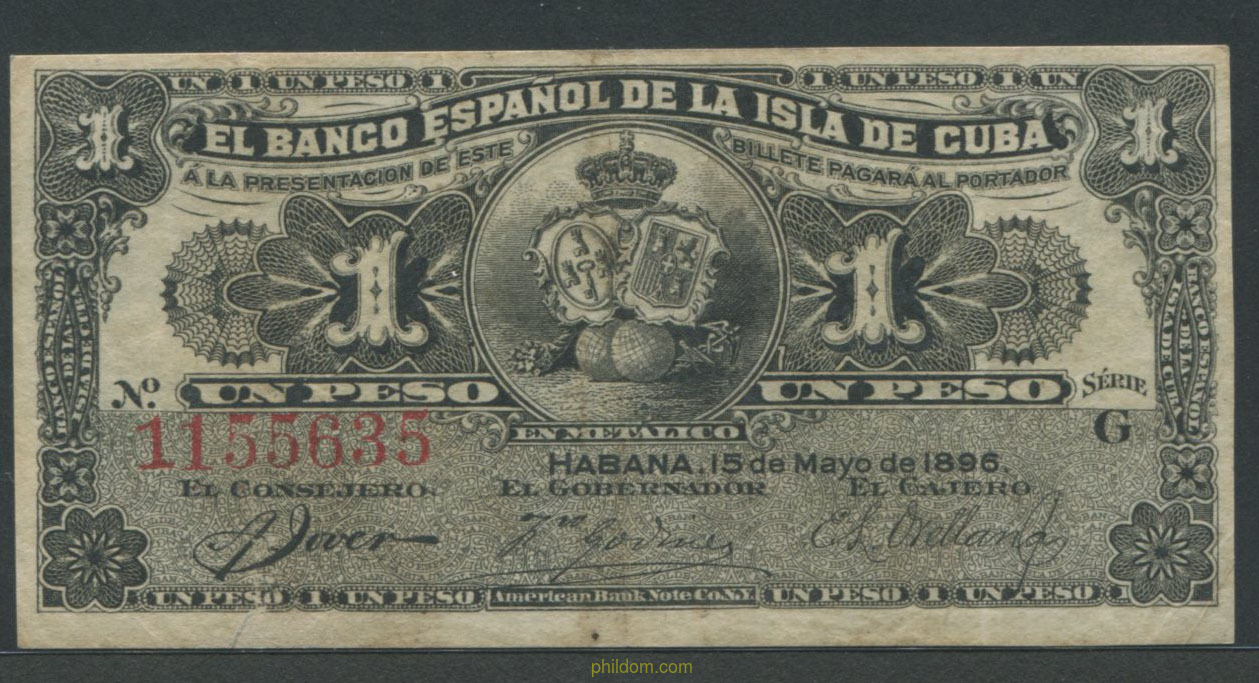 1 PESO BANCO ESPAÑOL DE LA ISLA DE CUBA 1896