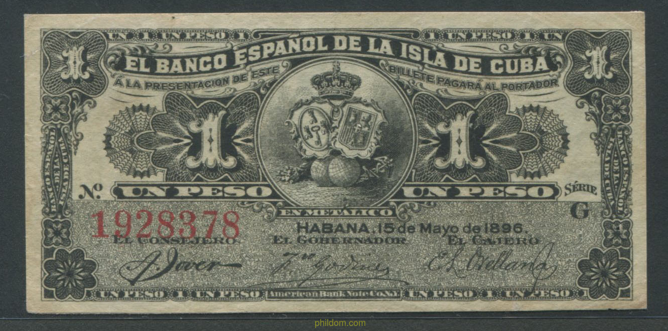 1 PESO BANCO ESPAÑOL DE LA ISLA DE CUBA 1896
