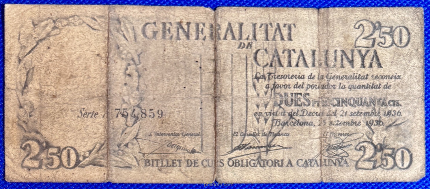 GENERALITAT DE CATALUNYA 2,50 PESETAS 1936