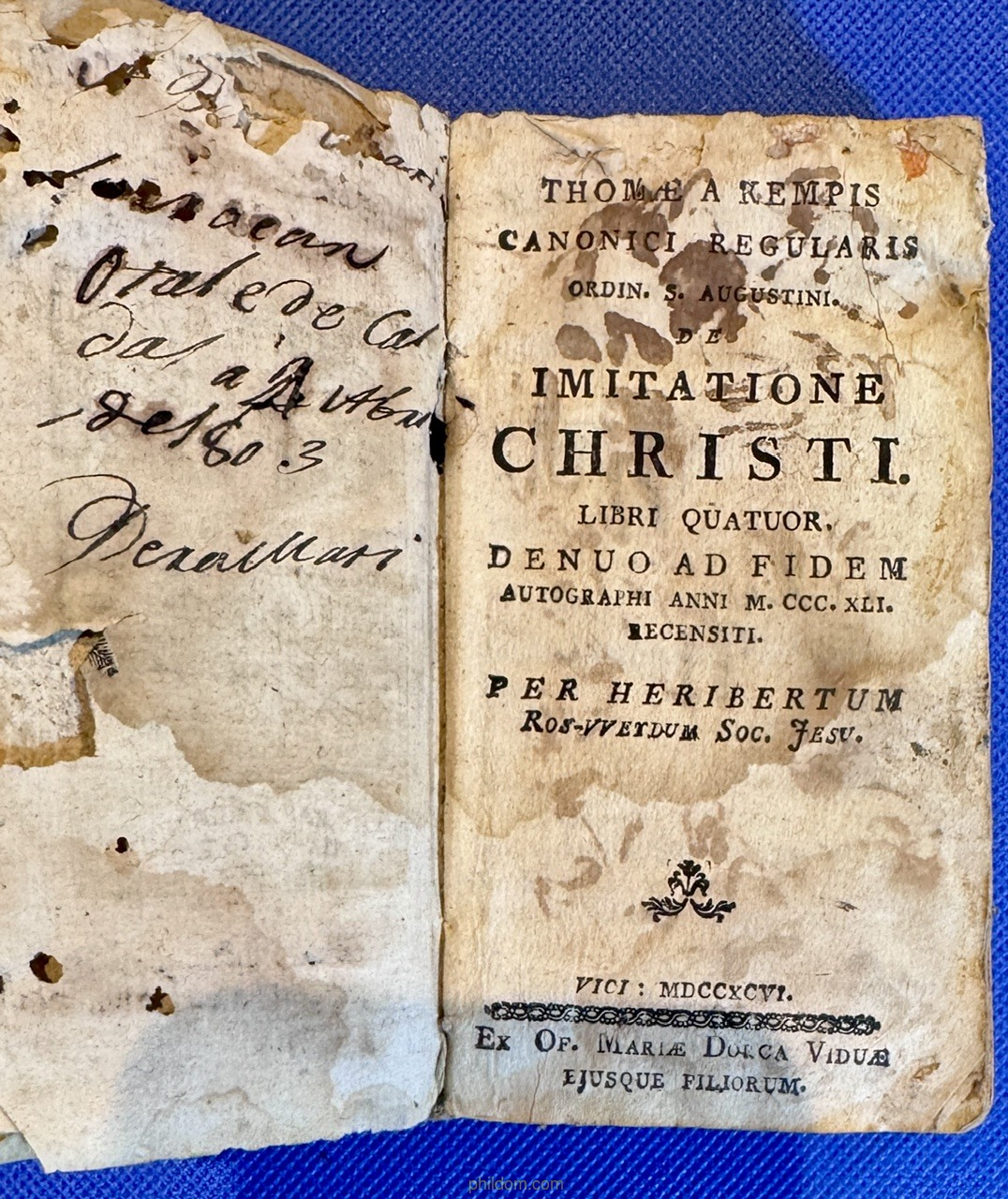 THOMAE A KEMPIS CANONICI REGULARIS ORDINIS S. AUGUSTINI. DE IMITATIONE CHRISTI. LIBRI QUATUOR. MDCCXCVI 1796