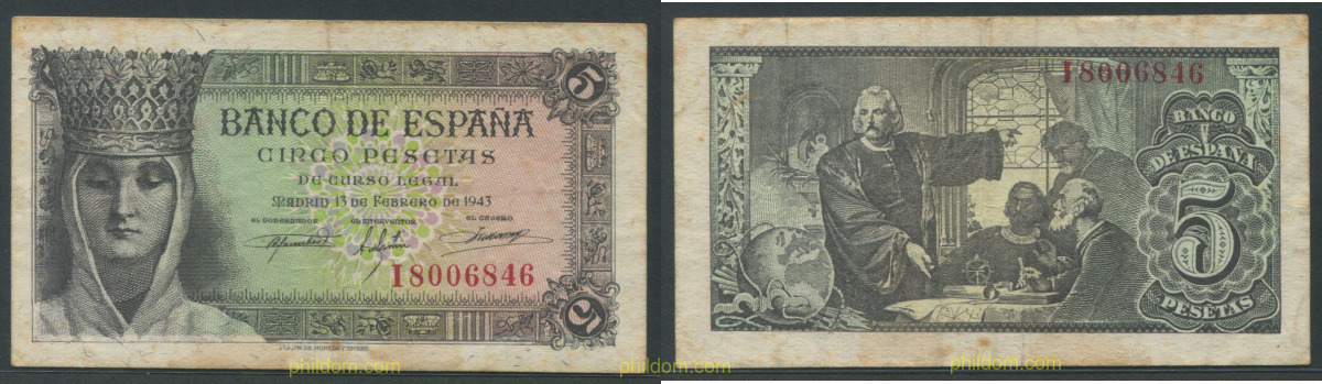 5 Pesetas Estado español 13 de febrero de 1943