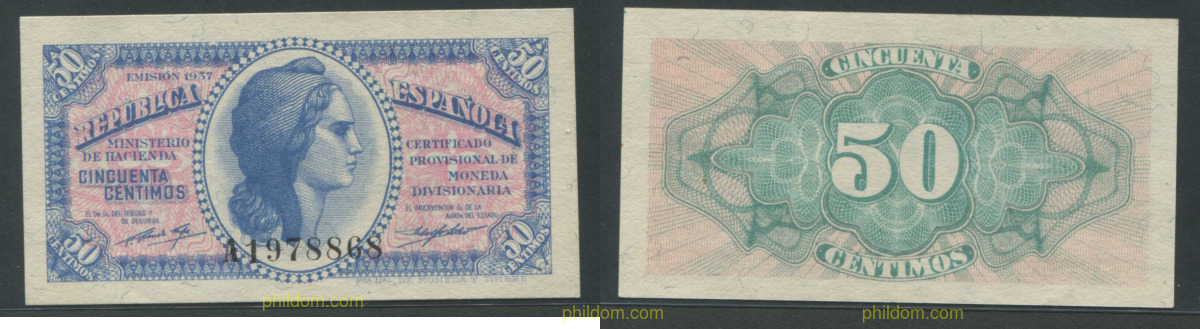 50 CENTIMOS 1937 REPUBLICA ESPAÑOLA PLANCHA
