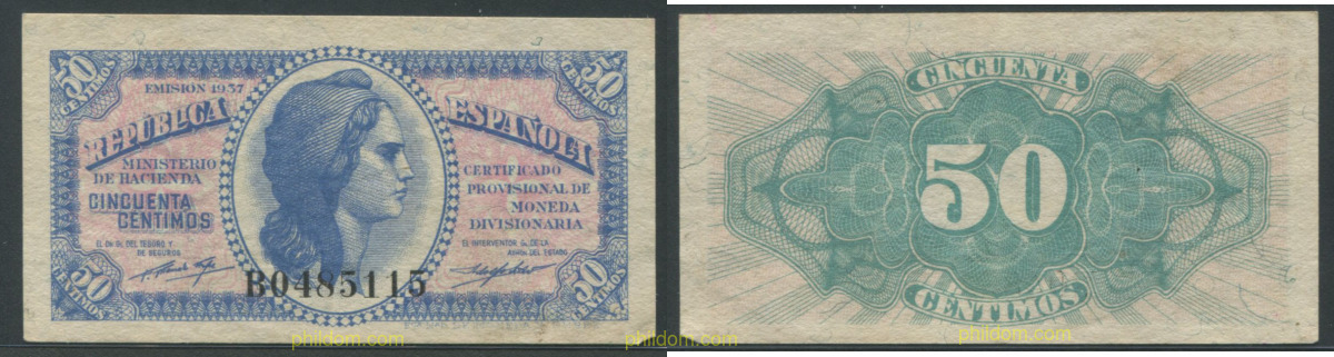 50 CENTIMOS 1937 REPUBLICA ESPAÑOLA PLANCHA