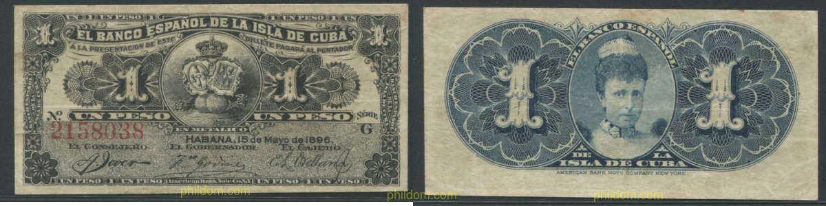 1 PESO BANCO ESPAÑOL DE LA ISLA DE CUBA 1896