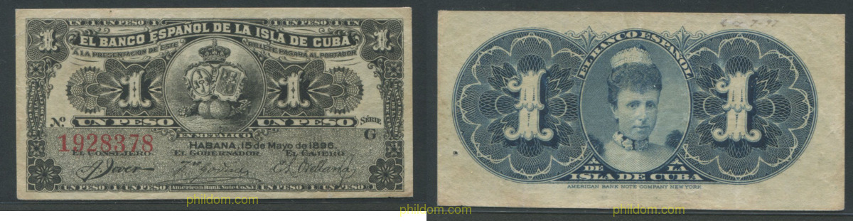 1 PESO BANCO ESPAÑOL DE LA ISLA DE CUBA 1896