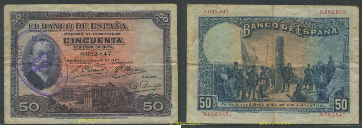 50 PESETAS 1927 SELLO REPUBLICA
