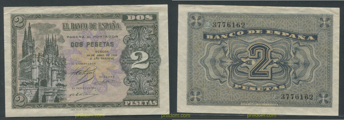 2 PESETAS ESTADO ESPAÑOL 30 DE ABRIL DE 1938