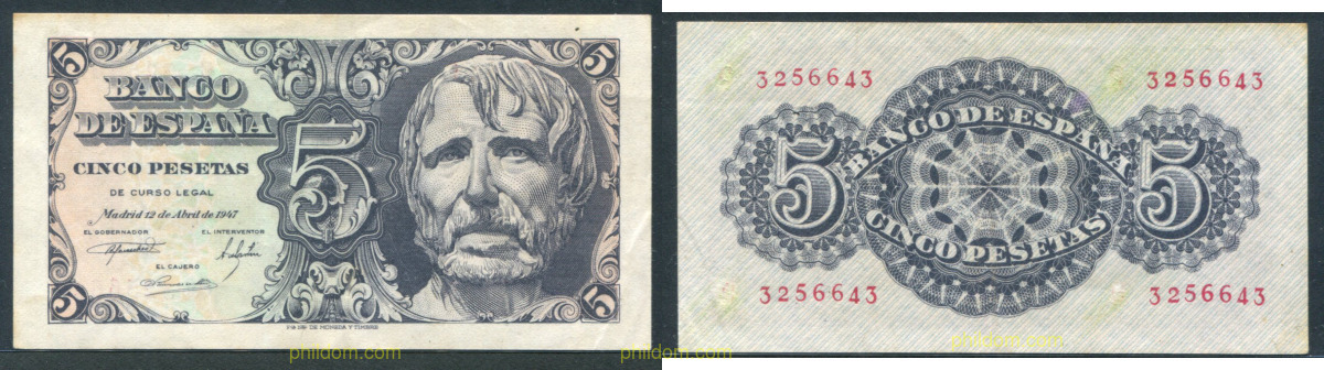 5 Pesetas 12 de Abril 1947 - Seneca