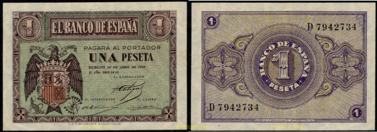 1 PESETA ESTADO ESPAÑOL 30 DE ABRIL DE 1938 BURGOS