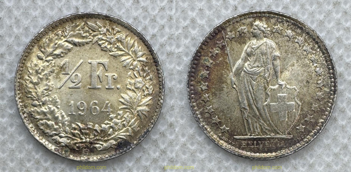 SUIZA 1/2 FRANCS 1964