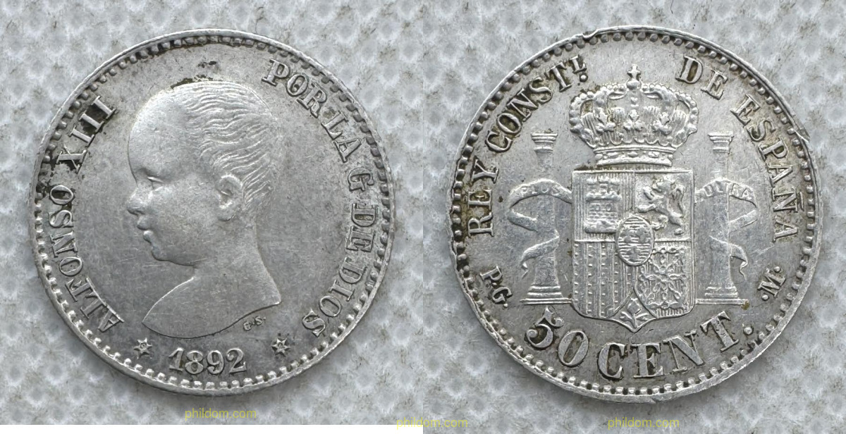 ALFONSO XIII 50 CENTIMOS 1892 9-2 MADRID
