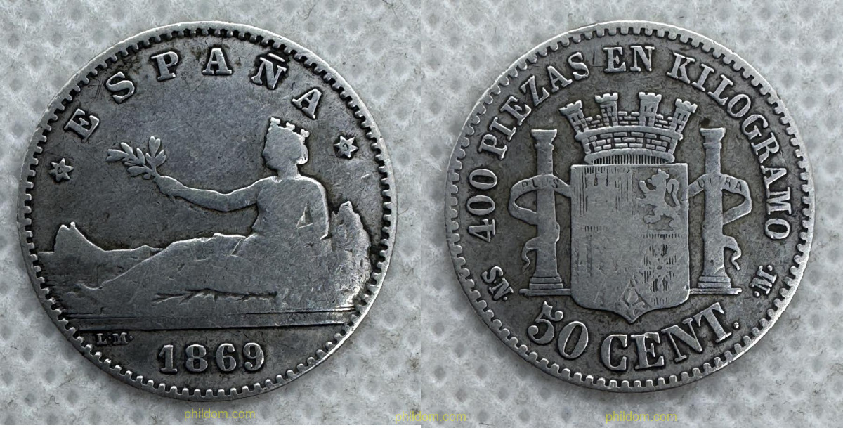 50 CENTIMOS Gobierno Provisional 1869 6-9 SN M