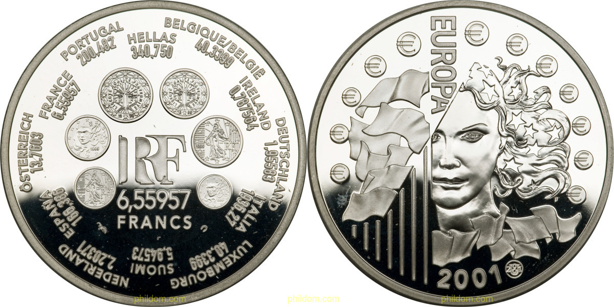 FRANCE 2001 PLATA 6,55957 PROOF