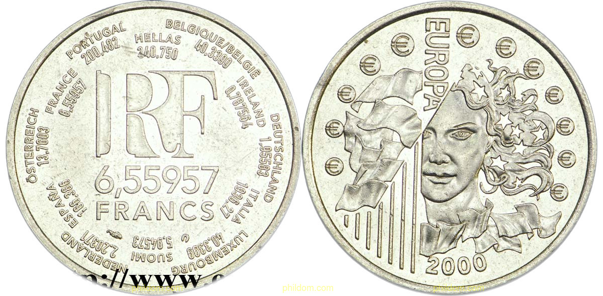 FRANCE 1€/ 6,55957 FRANCS ARGENT - 2000 EUROPA