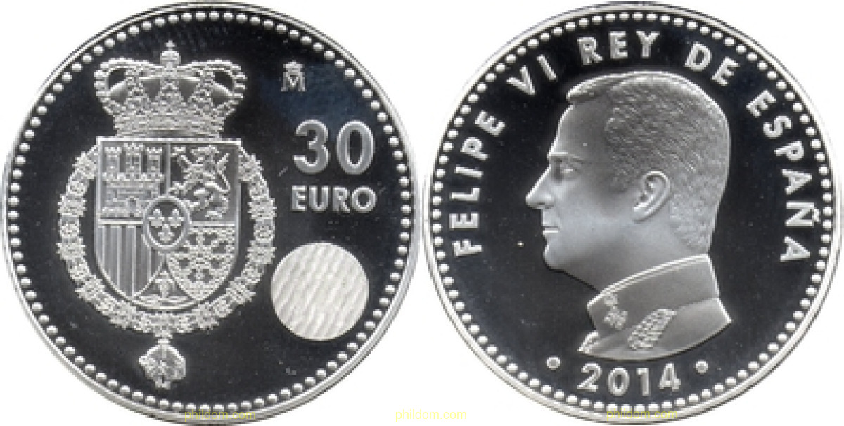 MONEDA 30€ PLATA FELIPE VI REY DE ESPAÑA 2014