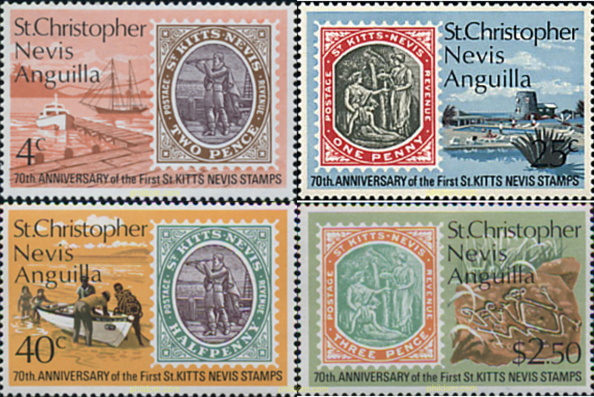 40109 MNH SAN CRISTOBAL-NEVIS-ANGUILLA 1973 70 ANIVERSARIO DEL PRIMER SELLO D...